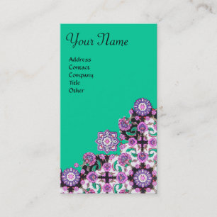 CARTE DE VISITE TOPKAPI, FLORALE ROSE VERT ORIENTAL DAMASK FLEURS