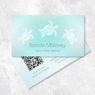 Carte De Visite Tortue blanche turquoise Scanner le code QR