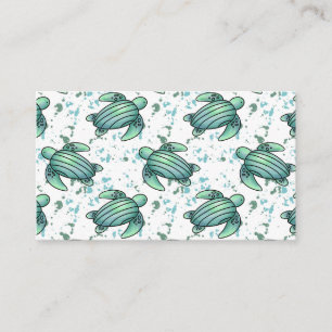 Carte De Visite tortue de mer aquarelle verte motif bleu animal