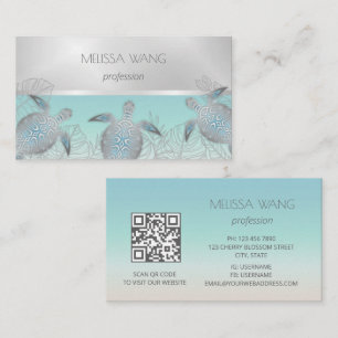 Carte De Visite Tortue de mer argentée Code QR côtier