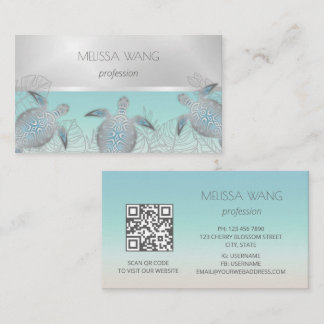 Carte De Visite Tortue de mer argentée | Code QR côtier