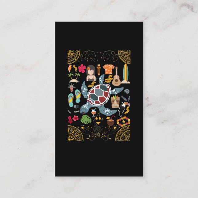 Carte De Visite Tortue de mer Masque Tiki Aloha Été Plage Ukulele  (Devant)