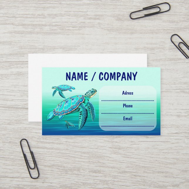 Carte De Visite Tortue de mer Turquoise Vie océanique (Devant/Arrière en situation)