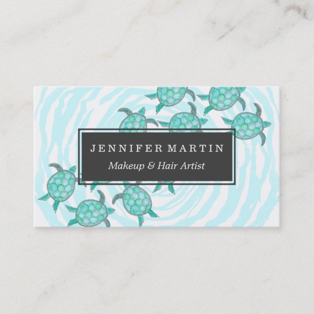 Carte De Visite Tortues de mer turquoises d'aquarelle sur les (Devant)