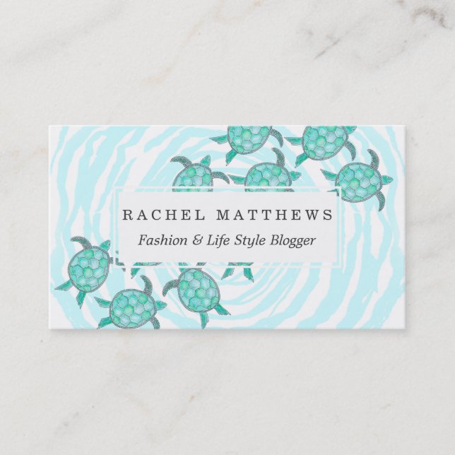 Carte De Visite Tortues de mer turquoises d'aquarelle sur les (Devant)