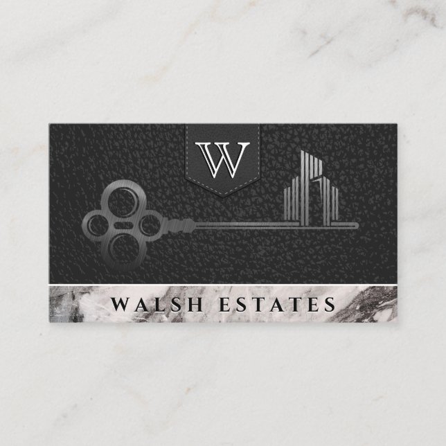 Carte De Visite Touche City Skeleton | Marbre en cuir | Monogramme (Devant)