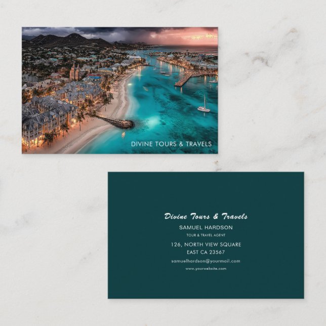 Carte De Visite Tour and Travel Agent Antigua Half Moon Bay Photo  (Devant / Derrière)