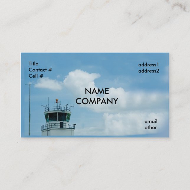 Carte De Visite tour de contrôle d'avions sur le ciel bleu (Devant)