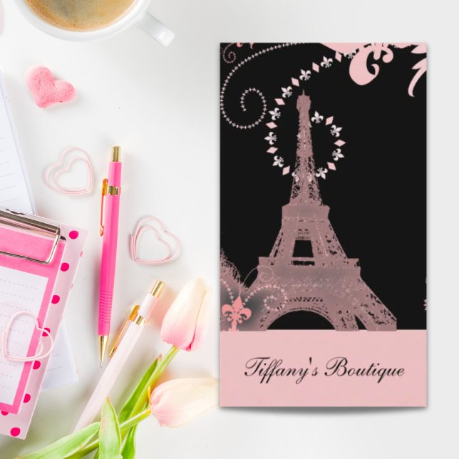 Carte De Visite tour eiffel de paris rose et noir (girly chic black and pink paris eiffel tower business card)
