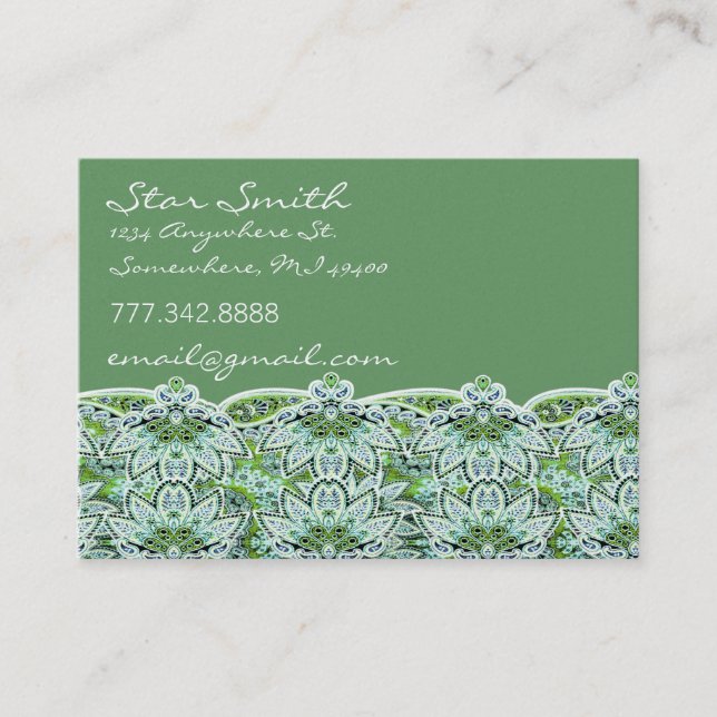Carte De Visite Tourbillonnant Floral Paisly Sage Vert (Devant)