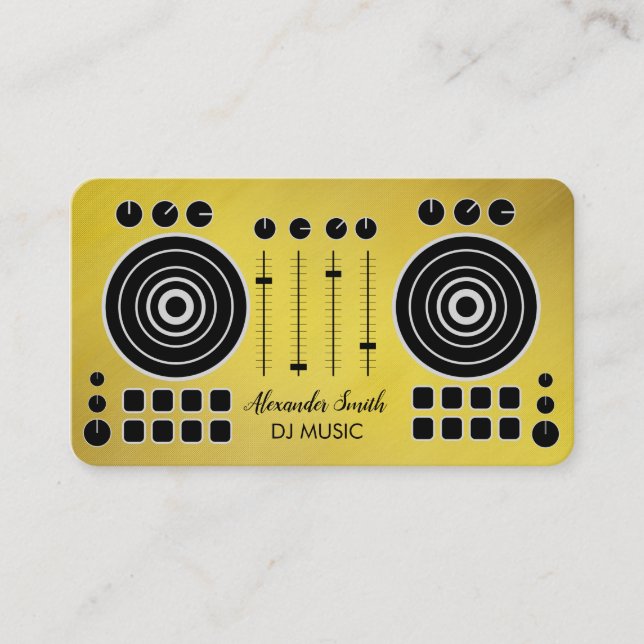 Carte De Visite Tourne-disque musical Lecteur DJ Black et Gold (Devant)