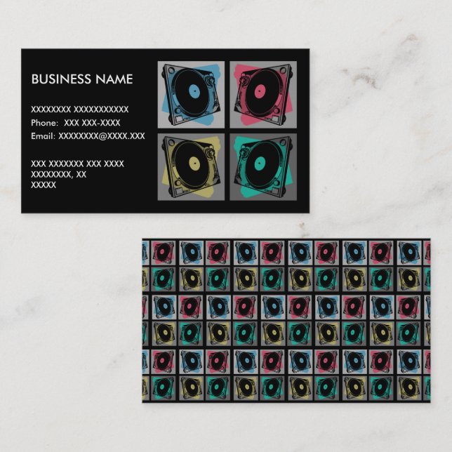 Carte De Visite Tourne-disques d'art pop rétro (Devant / Derrière)