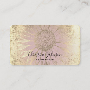 Carte De Visite tournesol fausse feuille d'or sur rose