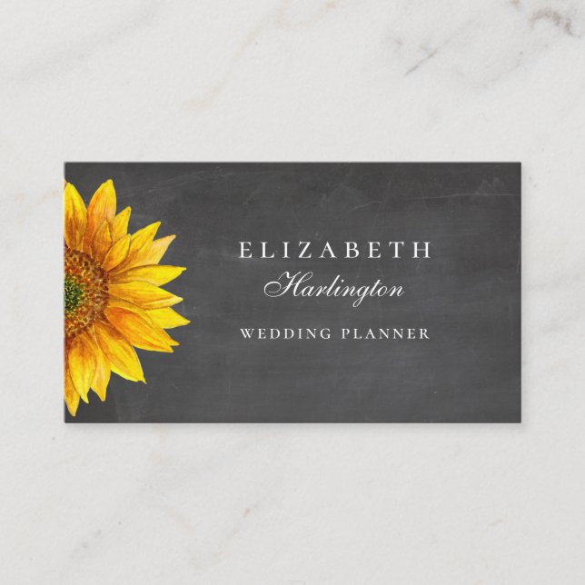 Carte De Visite Tournesol. Fleur rustique. Chalkboard professionne (Devant)