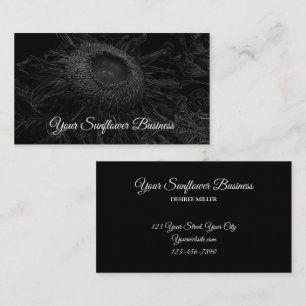 Carte De Visite Tournesol Noir Et Blanc Floral Art Élégant