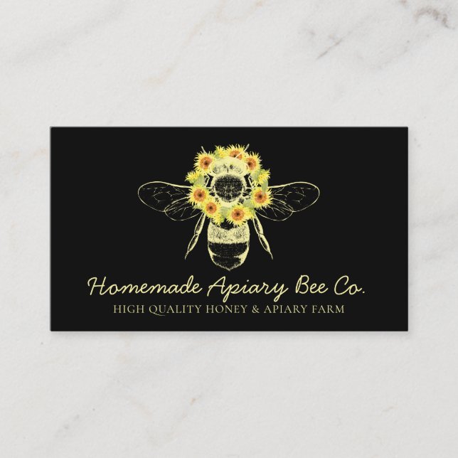 Carte De Visite Tournesol noir floral Apiary Miel abeille (Devant)