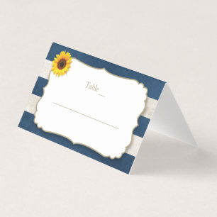 Carte De Visite Tournesol rustique rayures Navy Blue Place Card