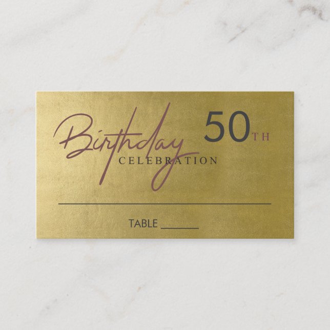 CARTE DE VISITE TOUT ÂGE SIMPLE ÉLÉGANT FAUX OR LIEU D'ANNIVERSAIR (Devant)