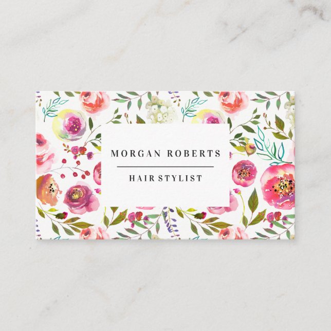 Carte De Visite Toute Profession Pink Tropical Peach Flowers (Devant)