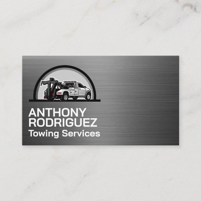 Carte De Visite Tow Trucking Business Logo | Metallic Brushed (Devant)
