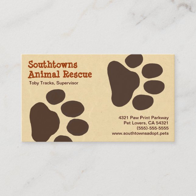 Carte De Visite Traces de chiens | AMOUREUX DES ANIMAUX | Services (Devant)