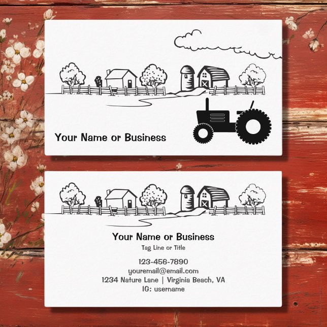 Carte De Visite Tracteur Silhouette et ferme de campagne mignonne (Silhouette Tractor and Cute Country Farm Business Card)