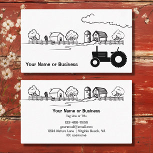 Carte De Visite Tracteur Silhouette et ferme de campagne mignonne