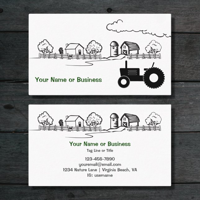 Carte De Visite Tracteur Silhouette et ferme de campagne mignonne (Silhouette Tractor and Charming Country Farm Business Card)
