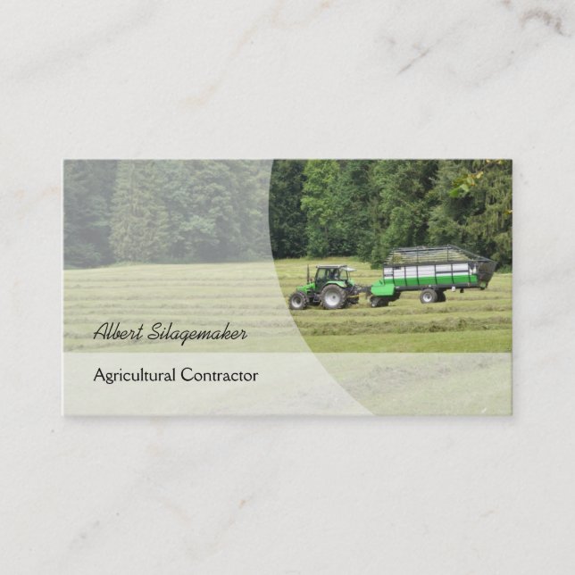 Carte De Visite Tracteur vert avec une remorque chargée par (Devant)