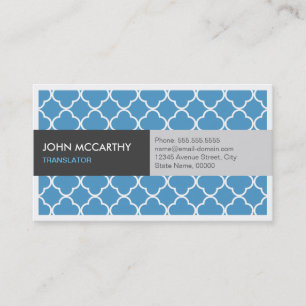 Carte De Visite Traducteur - Moderne Quatrefoil bleu