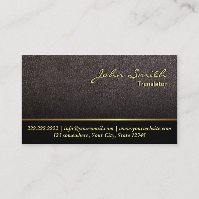 Carte De Visite Traducteur professionnel en cuir foncé (Devant)