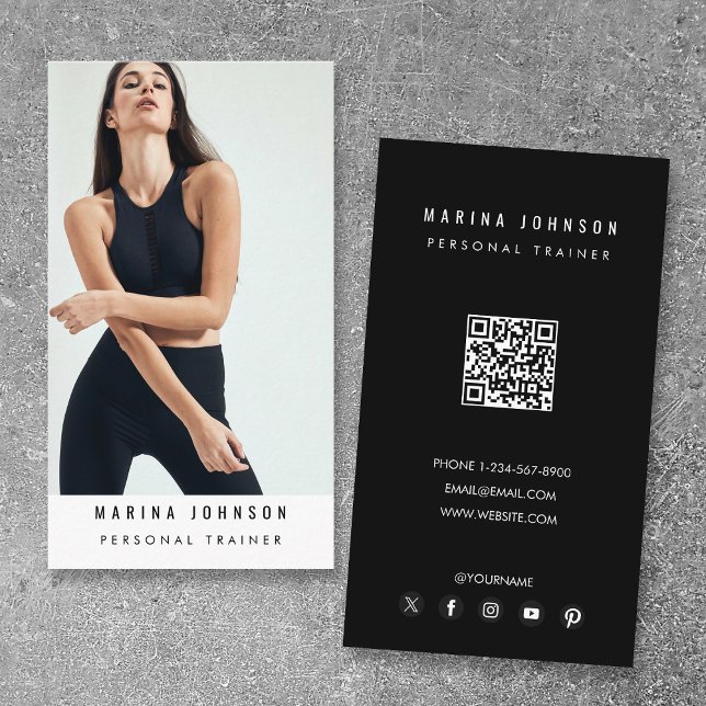 Carte De Visite Trainer de Fitness Coach moderne Photo QR Code (Modern Coach Fitness Trainer Photo QR Code Business Card)