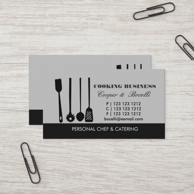 Carte De Visite Traîner la spatule tordue de pâtes, ustensiles de (Devant/Arrière en situation)
