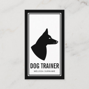 Carte De Visite Trainer minimaliste de chien noir et blanc Silhoue