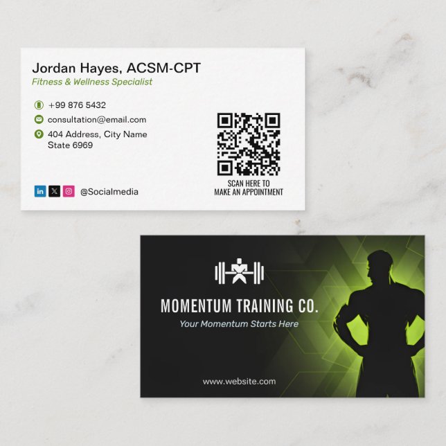 Carte De Visite Training Fitness Coach | Black White Barcode (Devant / Derrière)