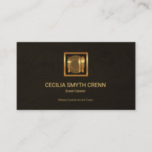 Carte De Visite Traiteur en bois élégant de logo de couverts d'or