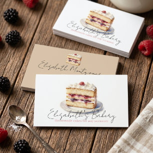 Carte De Visite Tranche de gâteau aux baies à l'aquarelle Maison B