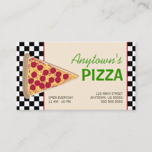 Carte De Visite Tranche de pizza et pizza noire de damier