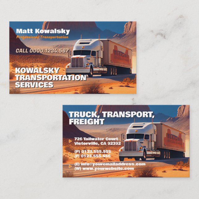 Carte De Visite Transport et logistique | Camion (Devant / Derrière)