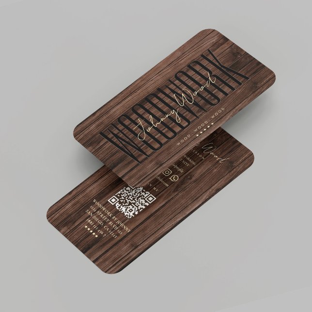 Carte De Visite Travail de menuiserie moderne bois Brown (Modern Carpentry Professional Woodwork Brown Wood Business Card
)