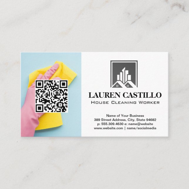 Carte De Visite Travailleur de nettoyage | Code QR | Maid (Devant)