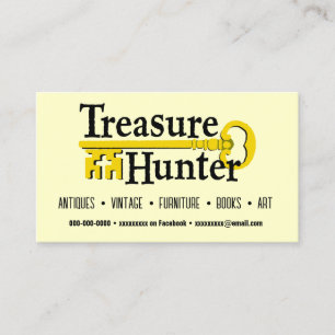 Carte De Visite Treasure Hunter clé or antiquités vintages