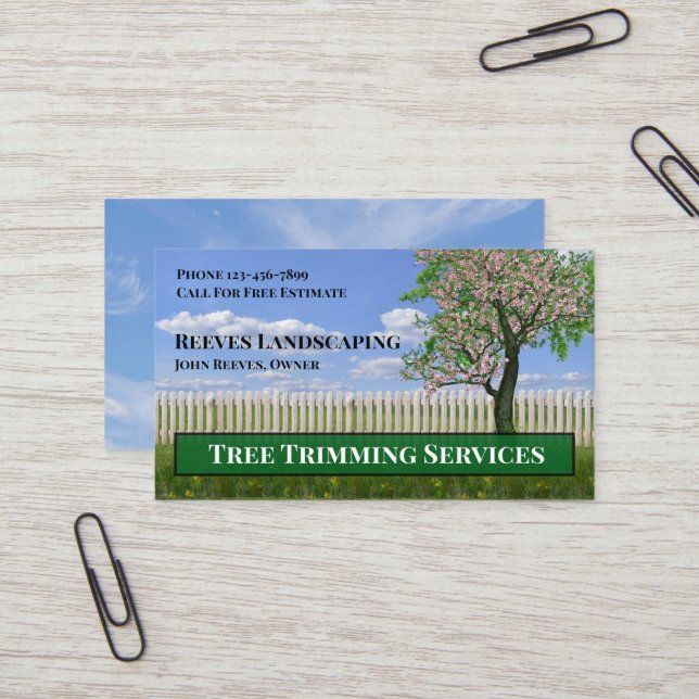 Carte De Visite Tree Trimming Landscaping Service Business Card (Devant/Arrière en situation)