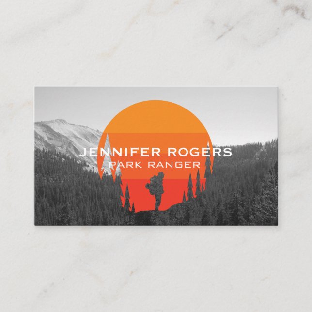 Carte De Visite Trees Sun Logo | Outdoors | Camping (Devant)