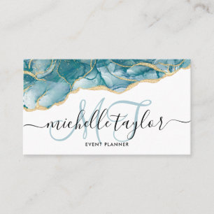 Carte De Visite Trendy Blue Gold Monogram Maquillage Artiste Coiff