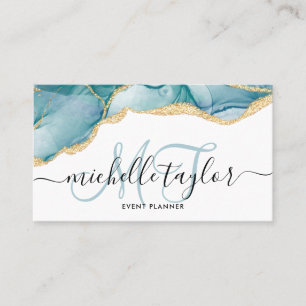 Carte De Visite Trendy Blue Gold Monogram Maquillage Artiste Coiff