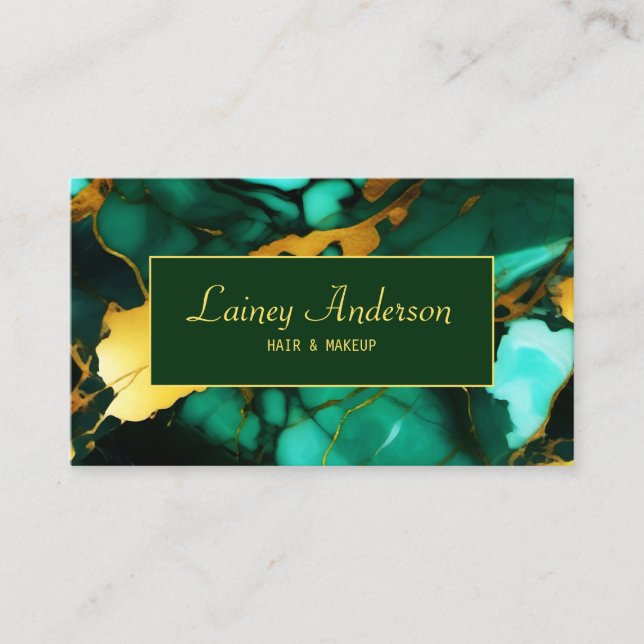 Carte De Visite Trendy chic Green yellow Gold faux marble (Devant)