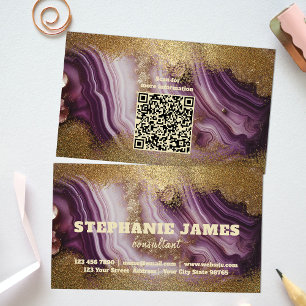 Carte De Visite Trendy Glam Chic Purple Agate Marbre Parties scint
