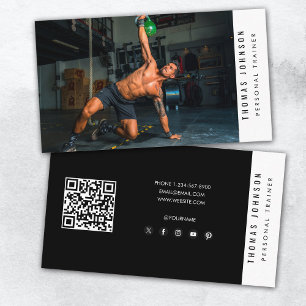 Carte De Visite Trendy Personal Trainer Fitness Photo QR Code