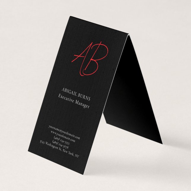 Carte De Visite Trendy Premium Silk Modern Monogrammed Plain Black (Devant)